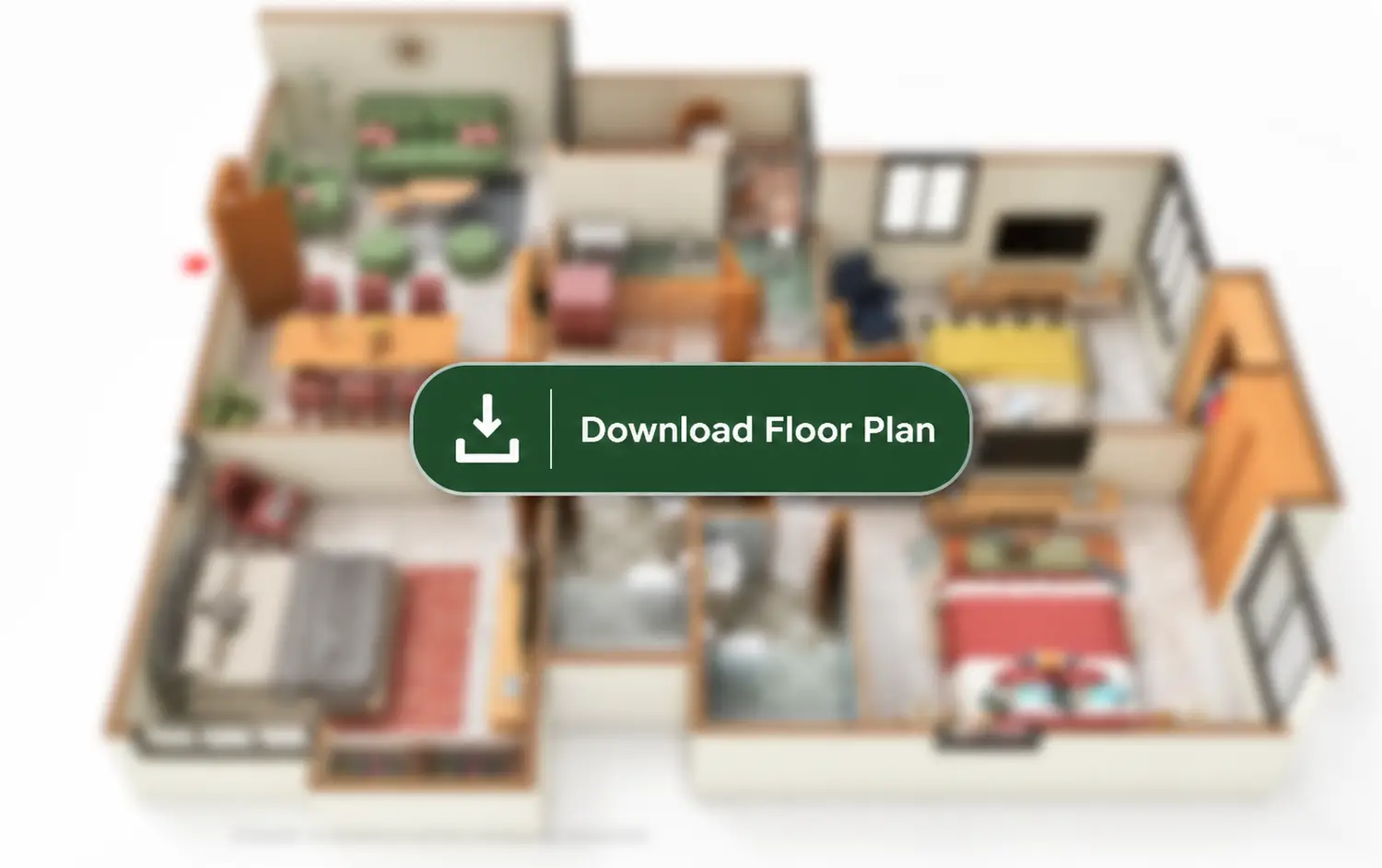 3BHK + 3T apartment layout of **Merlin F Residences**, showcasing three bedrooms each with attached or nearby bathrooms, a spacious living and dining area, a modern kitchen with utility space, and a well-organized floor plan designed for enhanced comfort and privacy.
