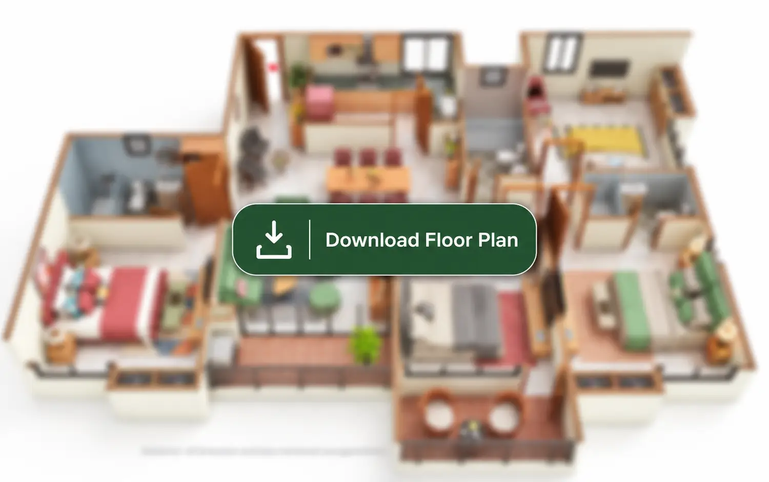 4BHK + 3T apartment layout of **Merlin F Residences**, featuring four spacious bedrooms, three bathrooms, a large living and dining area, a modern kitchen with utility space, and balconies, designed to offer expansive, comfortable, and well-planned family living.