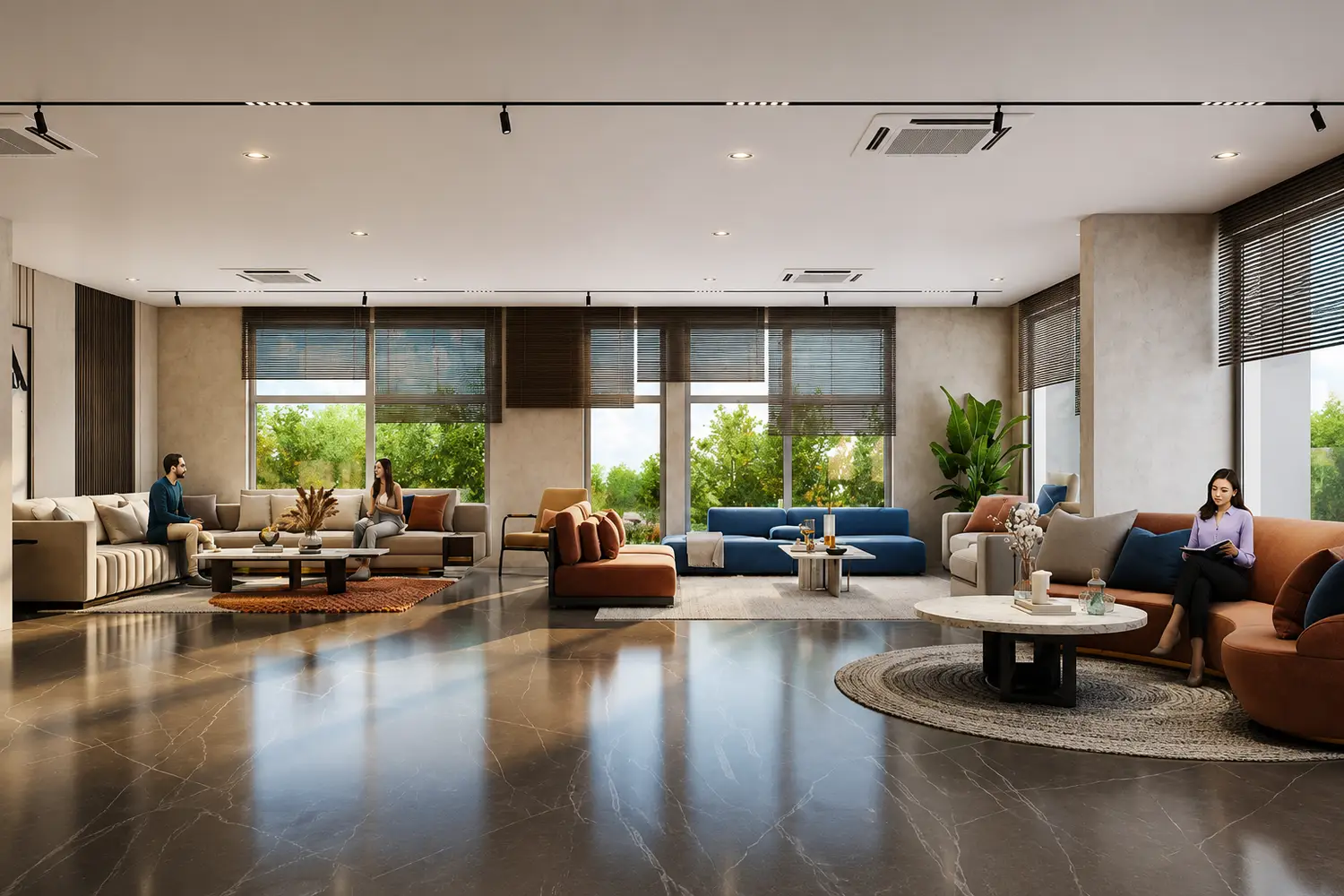Residents' lounge at Signum Niva in Alipore featuring contemporary interiors, elegant seating areas, large windows and premium community spaces.