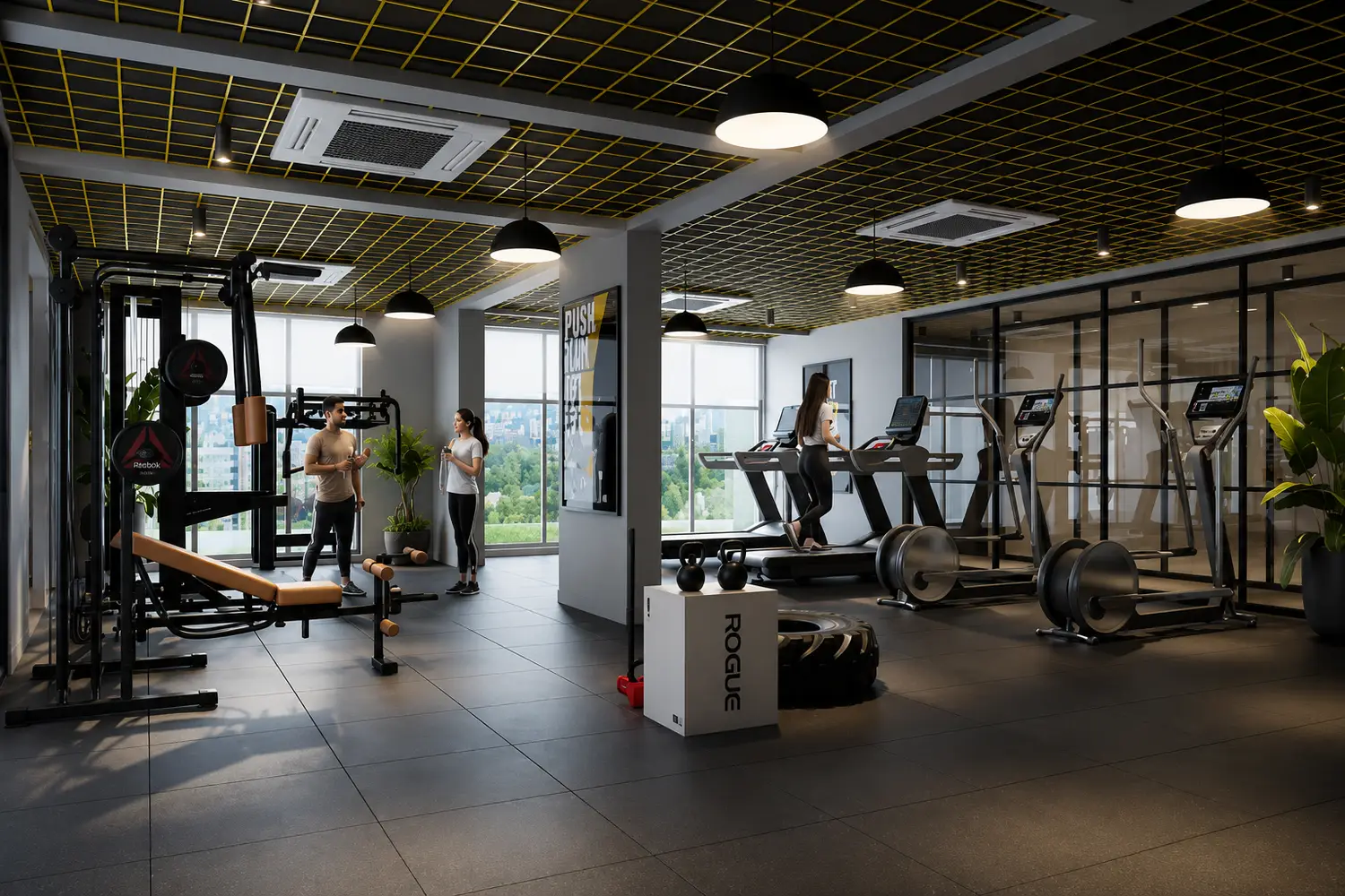 Modern fitness center at Signum Niva in Alipore featuring state-of-the-art gym equipment, cardio machines, strength training facilities, and premium wellness amenities.