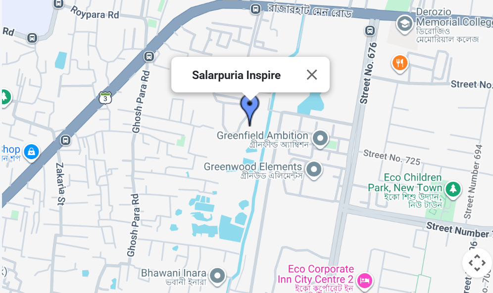 Location map of Salarpuria Inspire showing its prime location in New Town with excellent connectivity to major roads and nearby landmarks.
