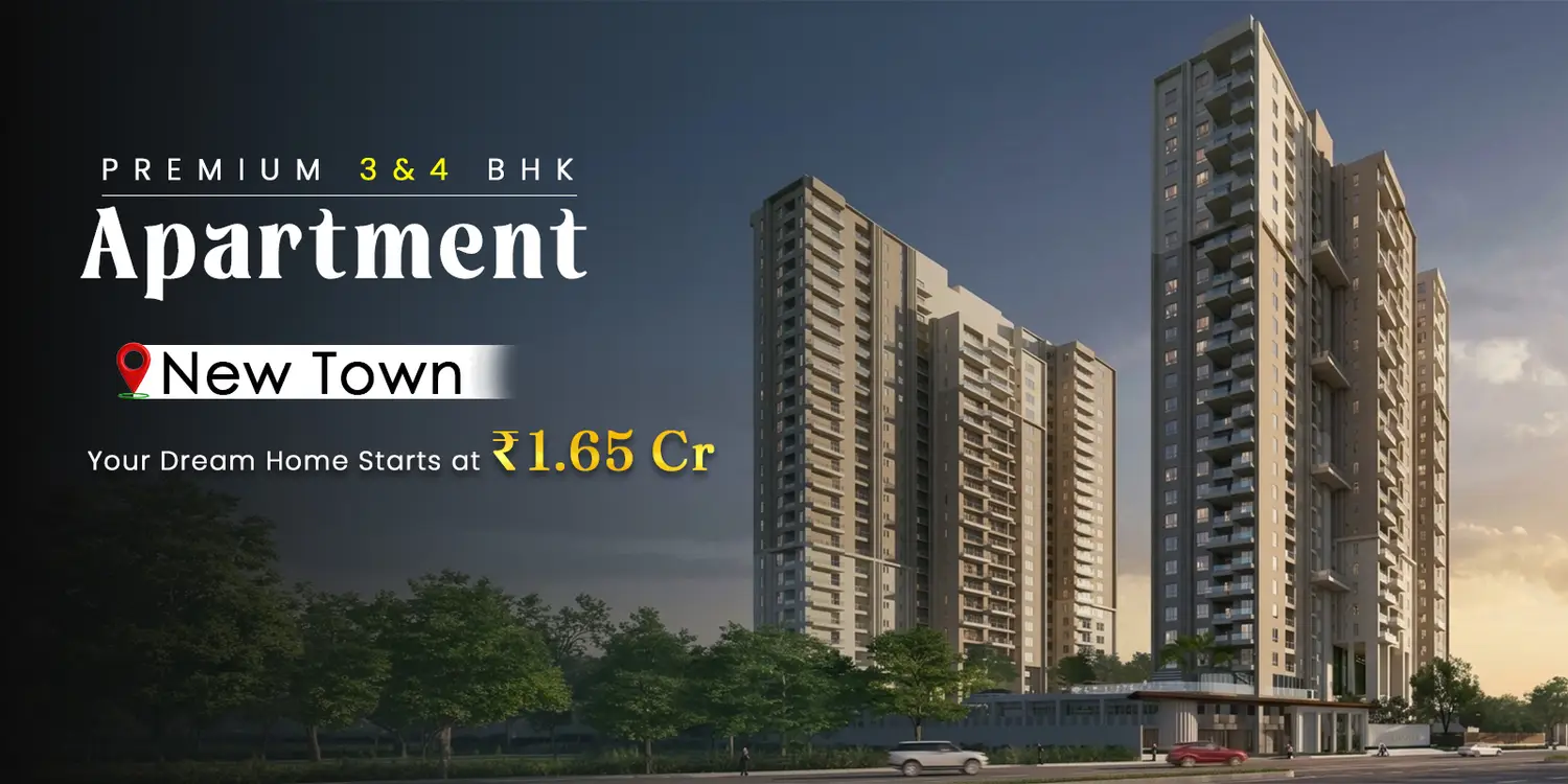 Front view of Vinayak Amara showcasing elegant twin residential towers with contemporary architecture, landscaped surroundings and a grand entrance.