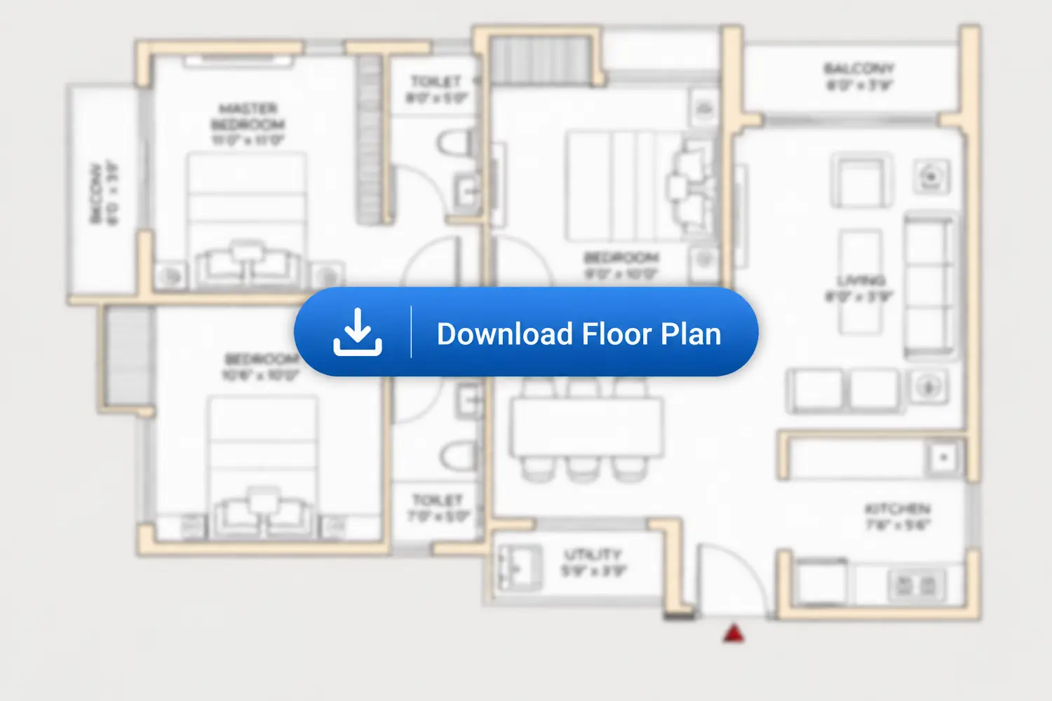 3D floor plan of a 3 BHK + 2T apartment at DTC Still Waters, New Town, Kolkata, showing two bedrooms, living and dining area, kitchen, bathrooms, and balcony with modern layout.