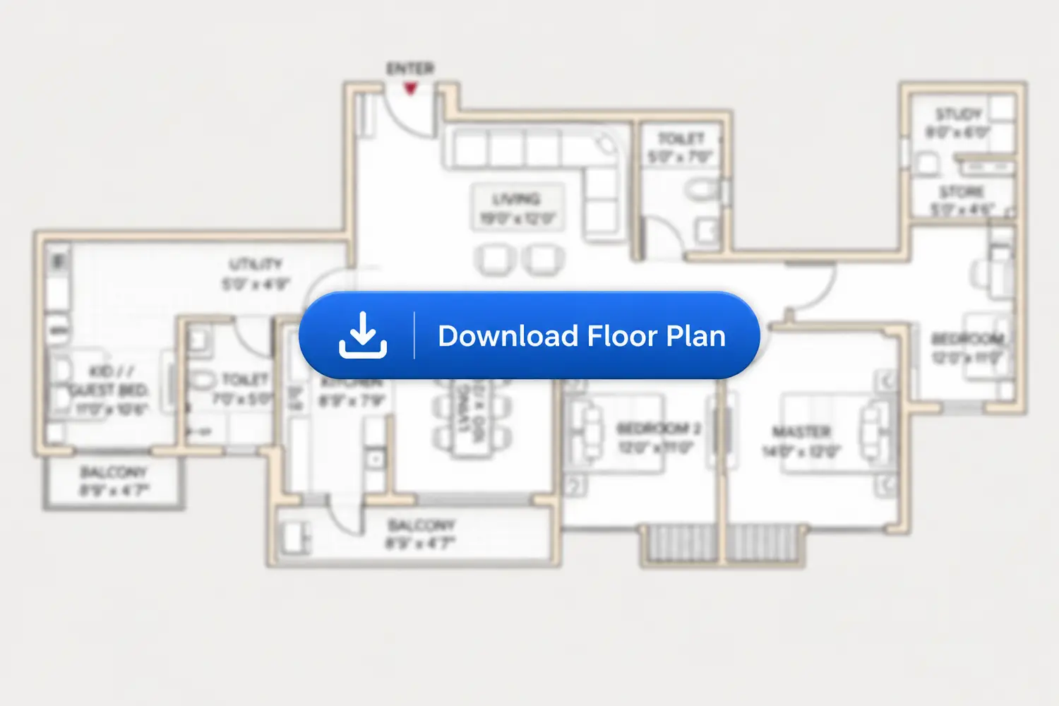 3D floor plan of a 4 BHK + 3T apartment at DTC Still Waters, New Town, Kolkata, showing two bedrooms, living and dining area, kitchen, bathrooms, and balcony with modern layout.