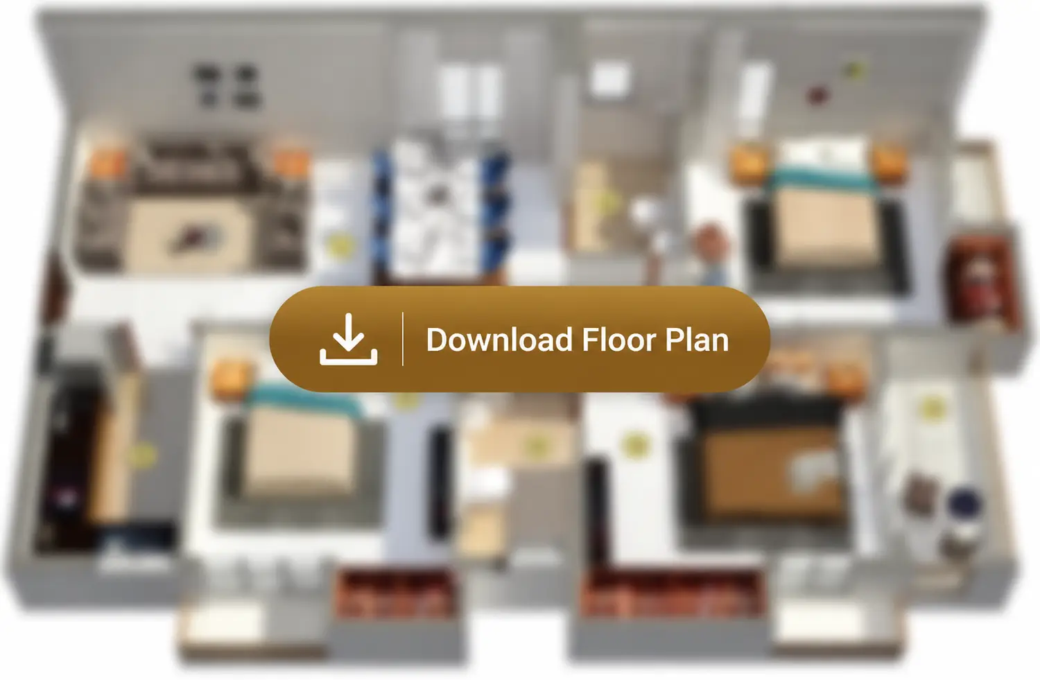 Detailed 3 BHK apartment layout at Merlin Rise featuring furnished bedrooms, living room, kitchen, and balcony.