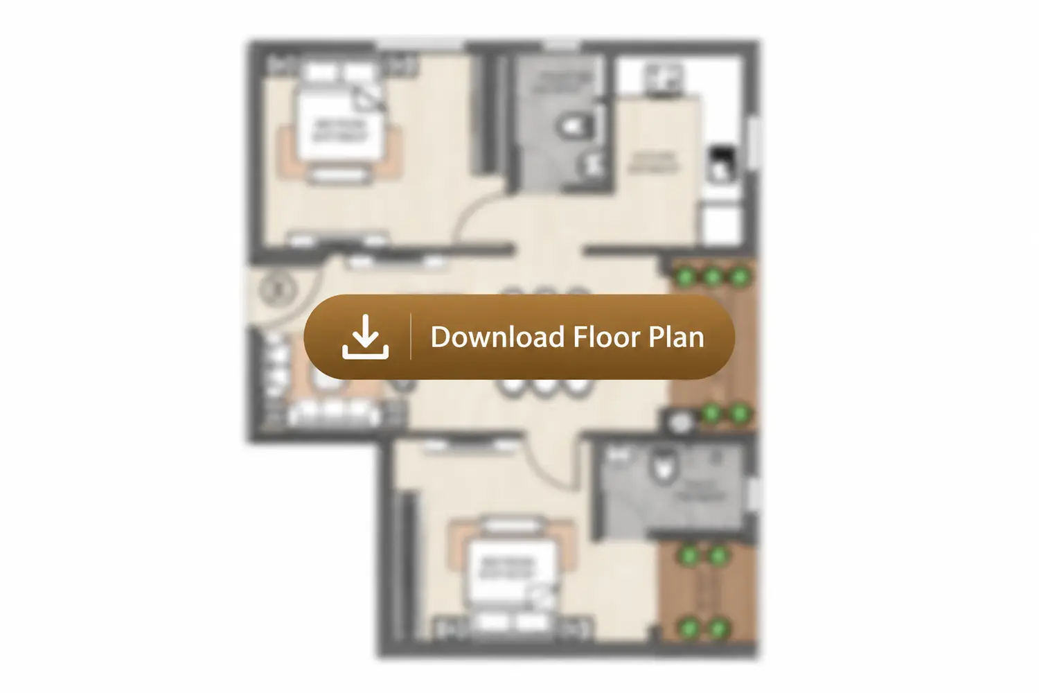 2BHK floor plan layout of Vinayak 21 Acres featuring two bedrooms, two toilets, a spacious living and dining area, modular kitchen, and two balconies. The master bedroom measures 12’7” x 10’3”, the second bedroom 10’0” x 11’0”, with a central living/dining space of 20’0” x 9’0”. The plan includes a 4’0” wide balcony connected to the living area and another balcony attached near the second toilet.